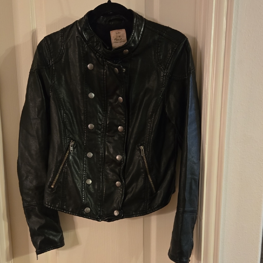 We The Free Black Vegan Leather Military Style Jacket Size Small